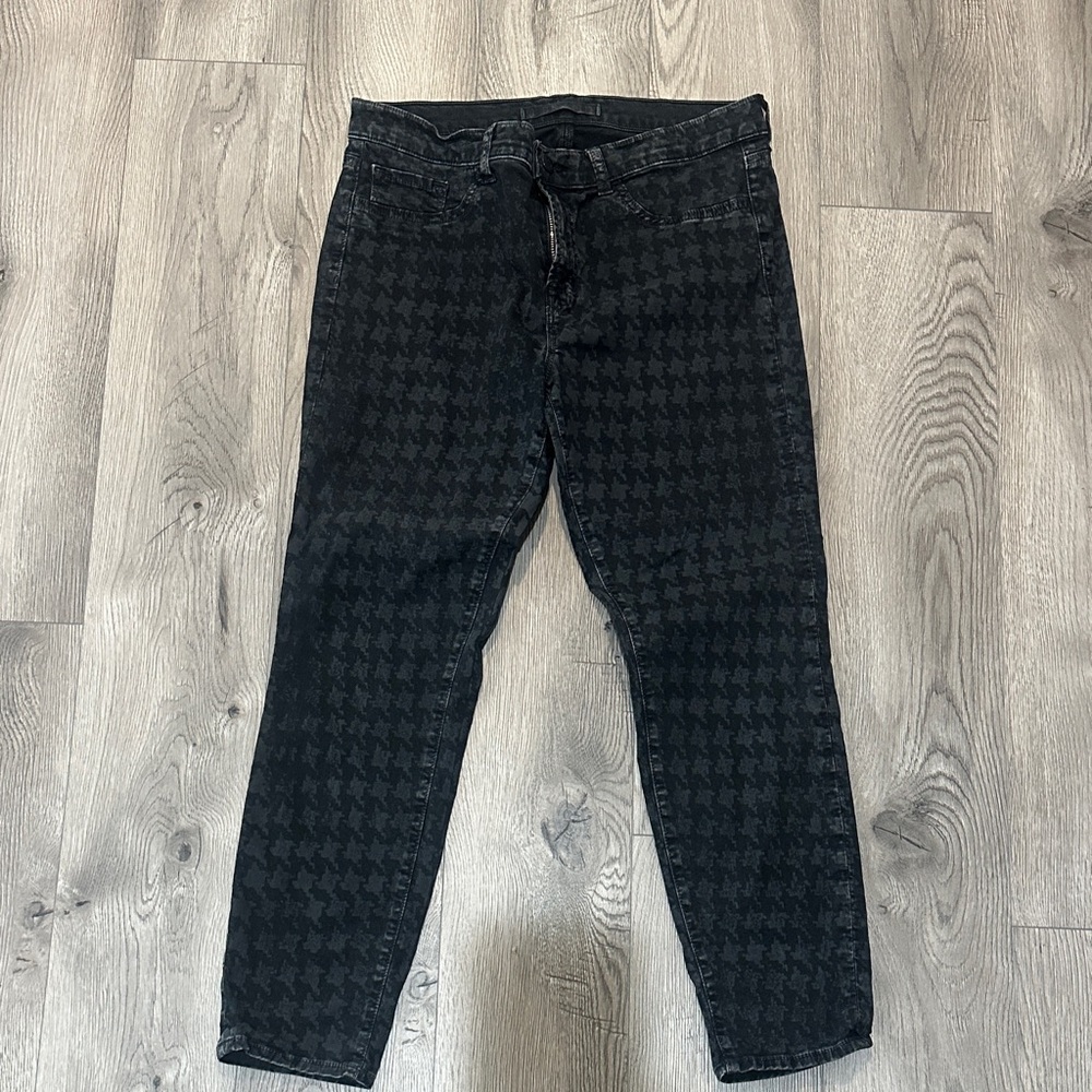 J Brand Black Houndstooth Patterned capri pants